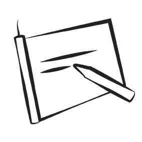 Lijn illustratie van een wenskaartvormige kaars waar een krijtje iets opschrijft.